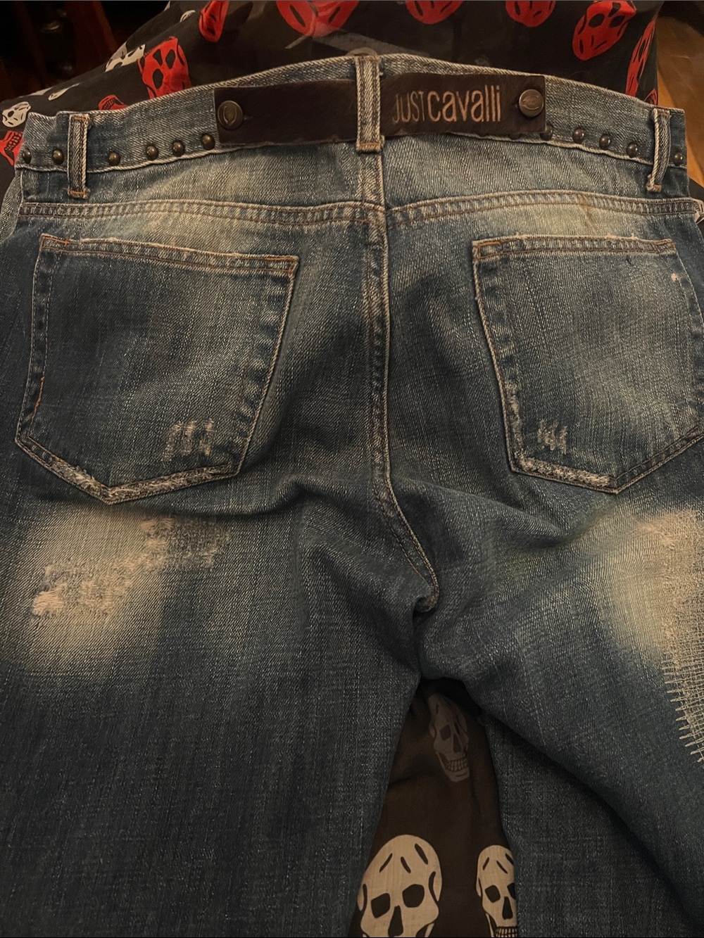 FINAL MARKDOWN. Just Cavalli Vintage 2005 Men’s Distressed BlueJeans with studs